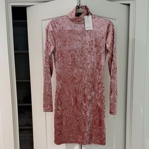 Bumpsuit Crushed Velvet Long-Sleeve Turtleneck mini Dress - Blush Pink